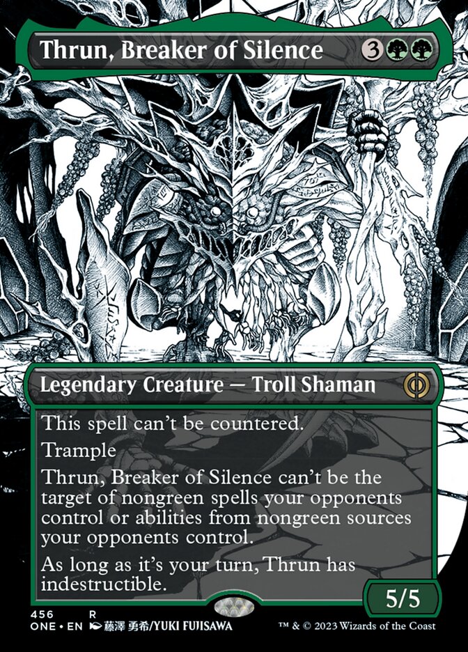 Thrun, Breaker of Silence (Borderless Manga Step-and-Compleat Foil) [Phyrexia: All Will Be One] | Dumpster Cat Games