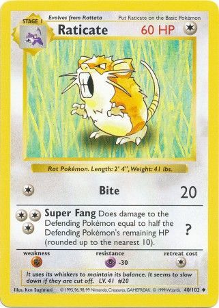 Raticate (40/102) [Base Set Shadowless Unlimited] | Dumpster Cat Games