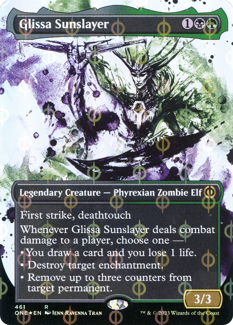 Glissa Sunslayer (Borderless Ichor Step-and-Compleat Foil) [Phyrexia: All Will Be One] | Dumpster Cat Games