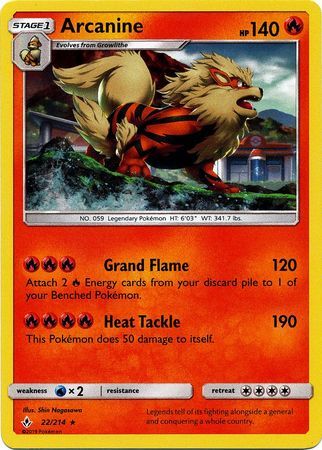 Arcanine (22/214) (Cosmos Holo) [Sun & Moon: Unbroken Bonds] | Dumpster Cat Games