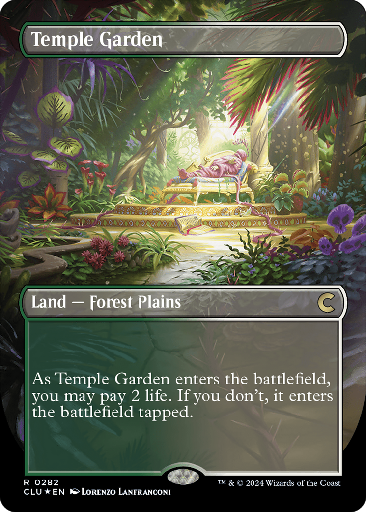 Temple Garden (Borderless) [Ravnica: Clue Edition] | Dumpster Cat Games