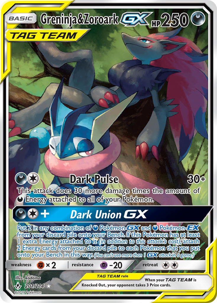 Greninja & Zoroark GX (201/214) [Sun & Moon: Unbroken Bonds] | Dumpster Cat Games