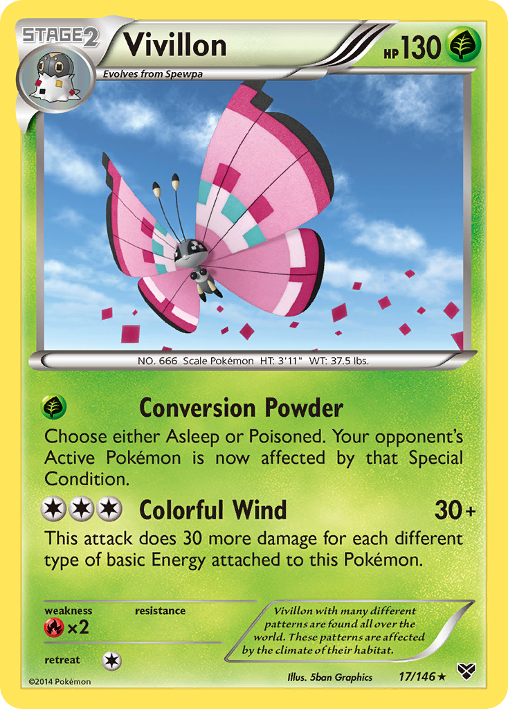 Vivillon (17/146) (Meadow Form/Pink Wings) [XY: Base Set] | Dumpster Cat Games