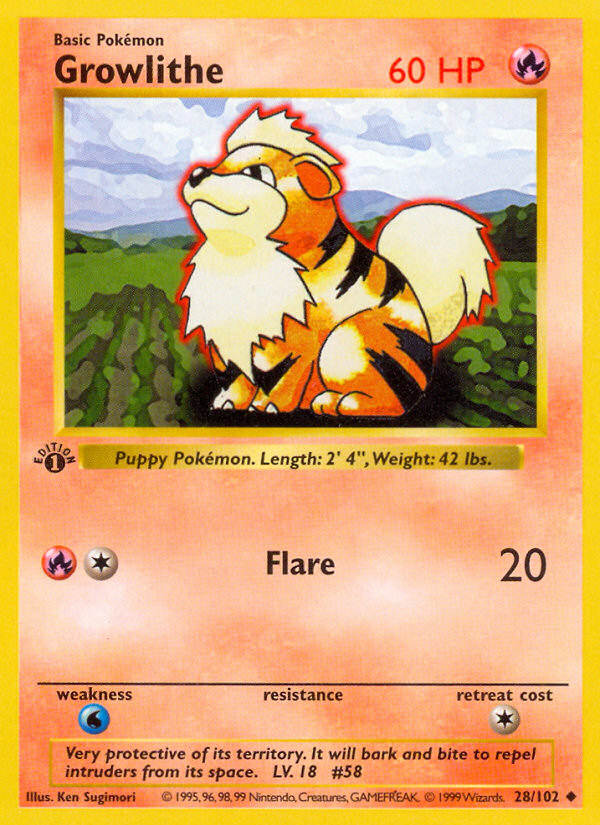 Growlithe (28/102) (Shadowless) [Base Set 1st Edition] | Dumpster Cat Games