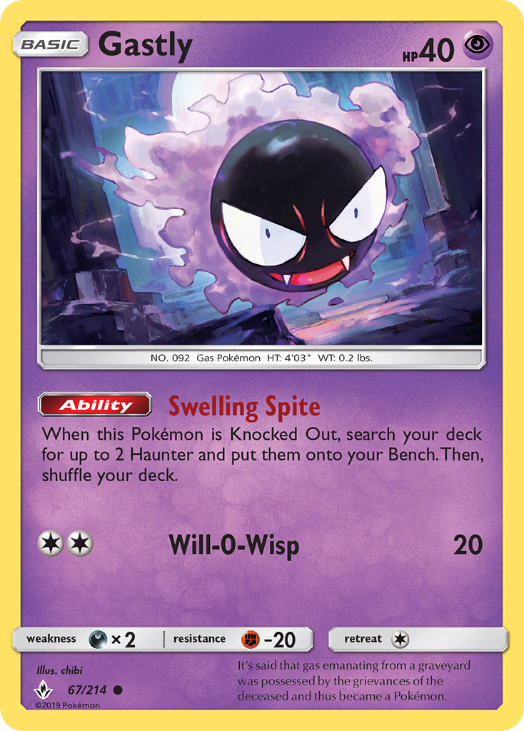 Gastly (67/214) [Sun & Moon: Unbroken Bonds] | Dumpster Cat Games