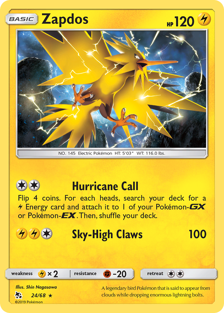 Zapdos (24/68) [Sun & Moon: Hidden Fates] | Dumpster Cat Games