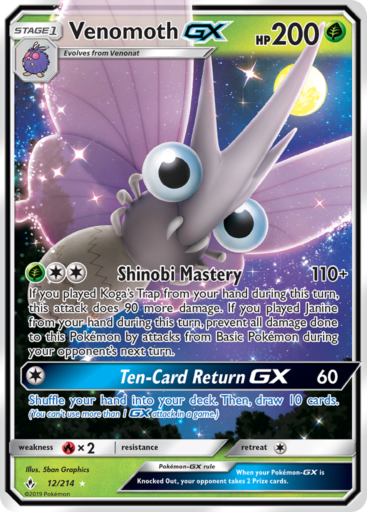 Venomoth GX (12/214) [Sun & Moon: Unbroken Bonds] | Dumpster Cat Games