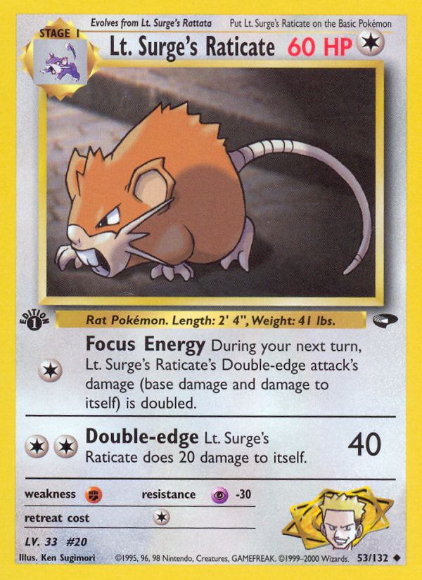 Lt. Surge's Raticate (53/132) [Gym Challenge 1st Edition] | Dumpster Cat Games