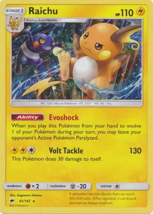 Raichu (41/147) (Cosmos Holo) [Sun & Moon: Burning Shadows] | Dumpster Cat Games