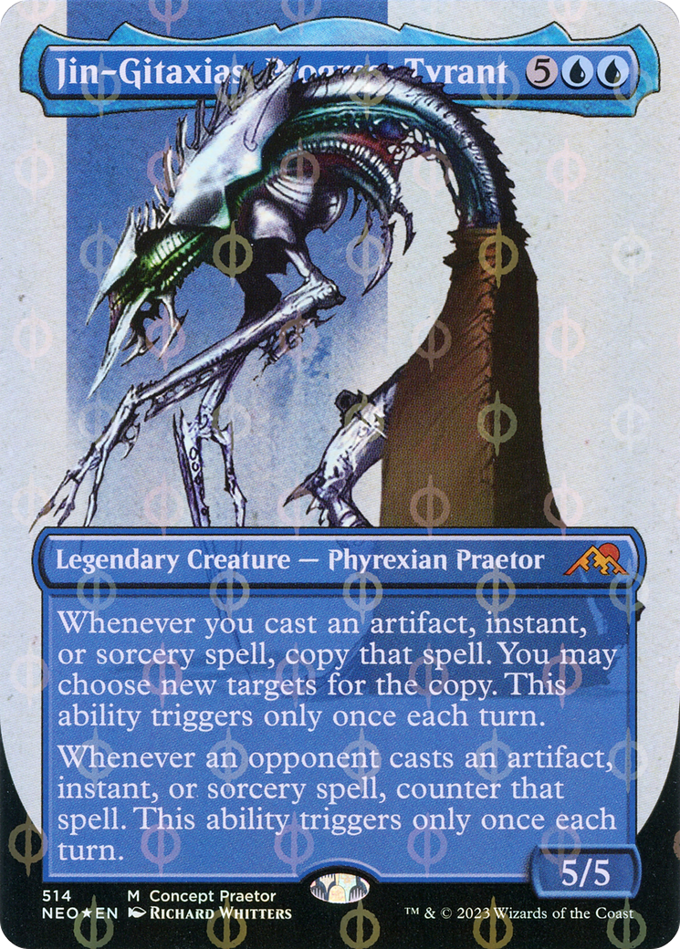 Jin-Gitaxias, Progress Tyrant (Borderless Concept Praetors Step-and-Compleat Foil) [Phyrexia: All Will Be One] | Dumpster Cat Games