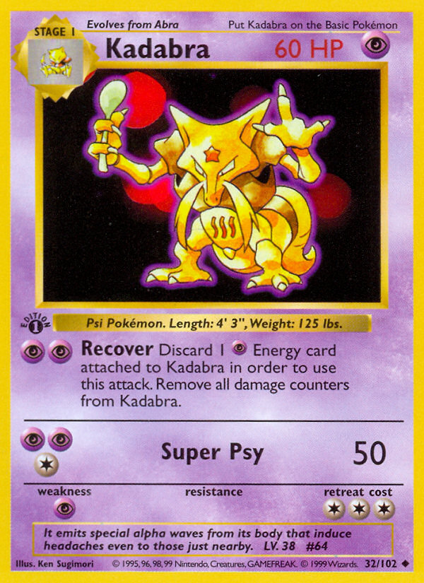 Kadabra (32/102) (Shadowless) [Base Set 1st Edition] | Dumpster Cat Games