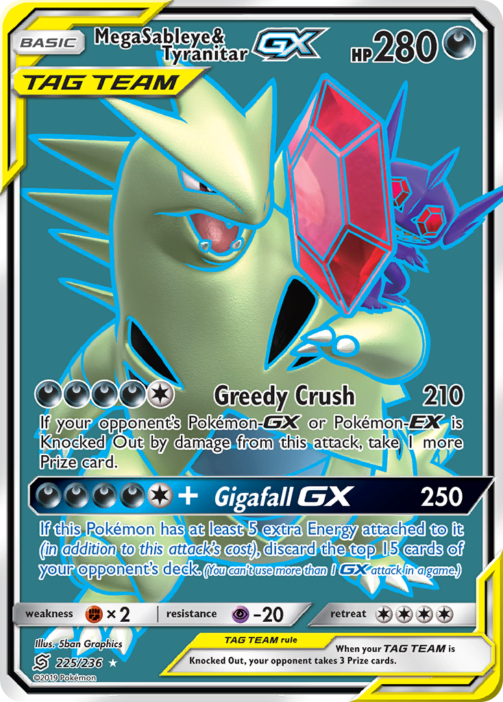 Mega Sableye & Tyranitar GX (225/236) [Sun & Moon: Unified Minds] | Dumpster Cat Games