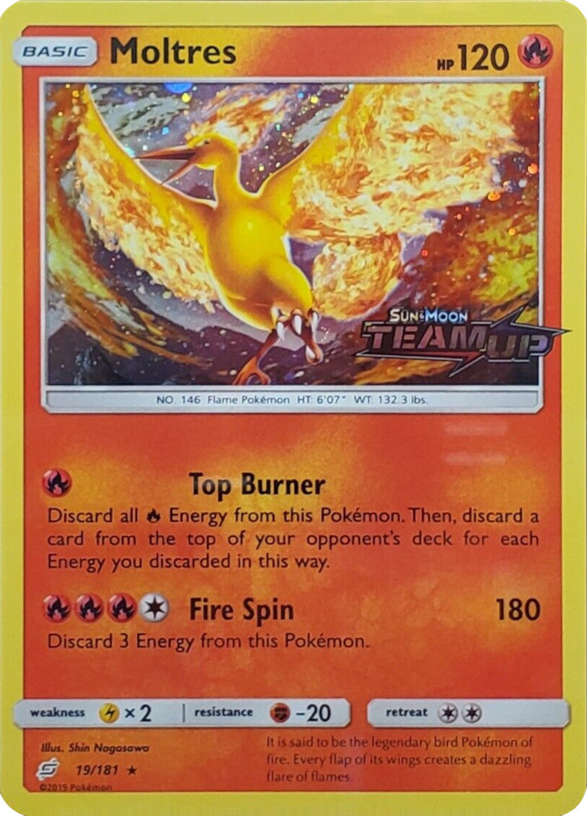 Moltres (19/181) (Stamped) [Sun & Moon: Team Up] | Dumpster Cat Games