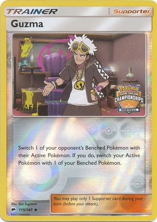 Guzma (115/147) (League Promo) (Staff) [Sun & Moon: Burning Shadows] | Dumpster Cat Games