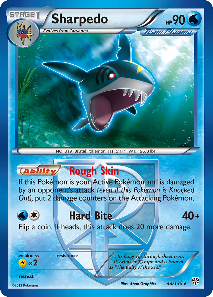 Sharpedo (33/135) [Black & White: Plasma Storm] | Dumpster Cat Games