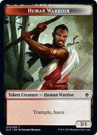 Human Warrior // Food (18) Double-sided Token [Throne of Eldraine Tokens] | Dumpster Cat Games