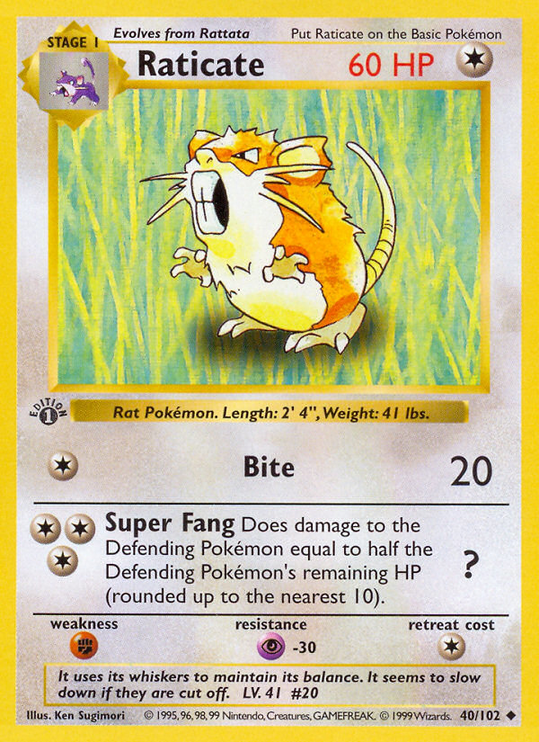 Raticate (40/102) (Shadowless) [Base Set 1st Edition] | Dumpster Cat Games