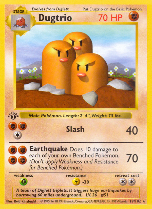 Dugtrio (19/102) (Shadowless) [Base Set 1st Edition] | Dumpster Cat Games