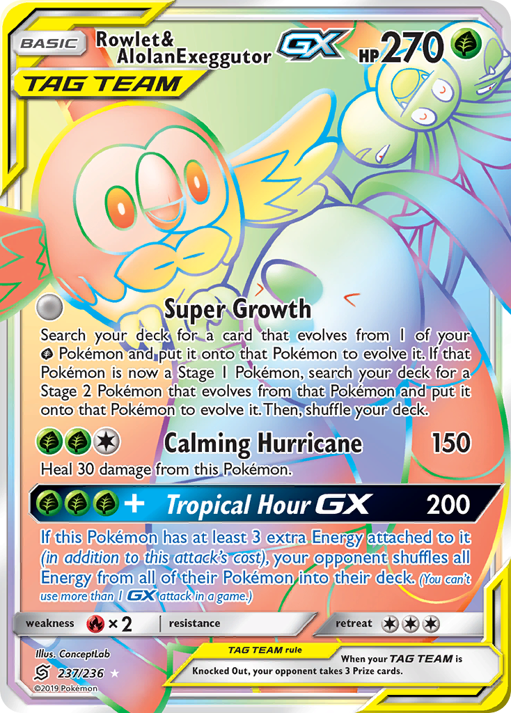 Rowlet & Alolan Exeggutor GX (237/236) [Sun & Moon: Unified Minds] | Dumpster Cat Games