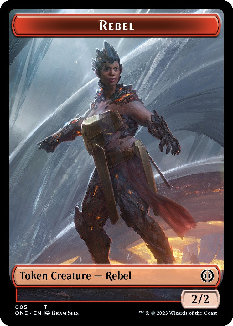 Rebel // Goblin Double-Sided Token [Phyrexia: All Will Be One Commander Tokens] | Dumpster Cat Games