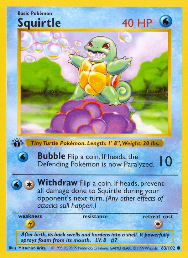 Squirtle (63/102) (Shadowless) [Base Set 1st Edition] | Dumpster Cat Games