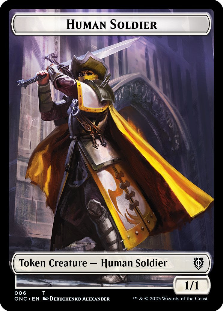 Human Soldier // Elephant Double-Sided Token [Phyrexia: All Will Be One Commander Tokens] | Dumpster Cat Games