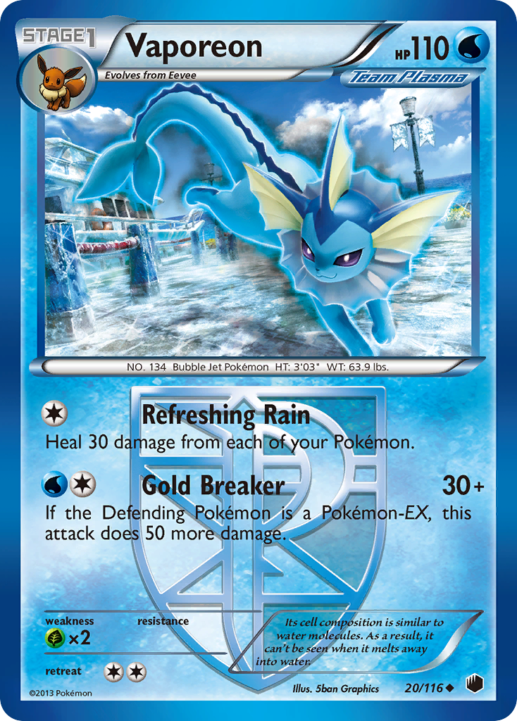 Vaporeon (20/116) [Black & White: Plasma Freeze] | Dumpster Cat Games