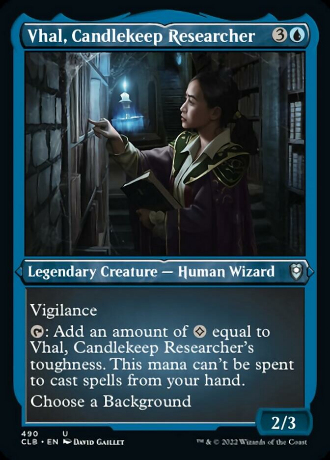 Vhal, Candlekeep Researcher (Foil Etched) [Commander Legends: Battle for Baldur's Gate] | Dumpster Cat Games