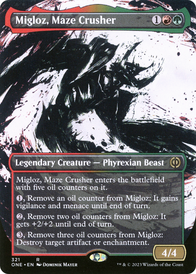 Migloz, Maze Crusher (Borderless Ichor) [Phyrexia: All Will Be One] | Dumpster Cat Games