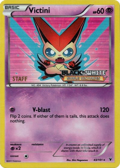 Victini (43/101) (Staff Prerelease Promo) [Black & White: Black Star Promos] | Dumpster Cat Games