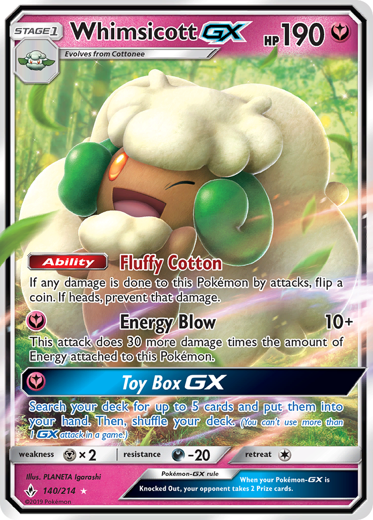 Whimsicott GX (140/214) [Sun & Moon: Unbroken Bonds] | Dumpster Cat Games