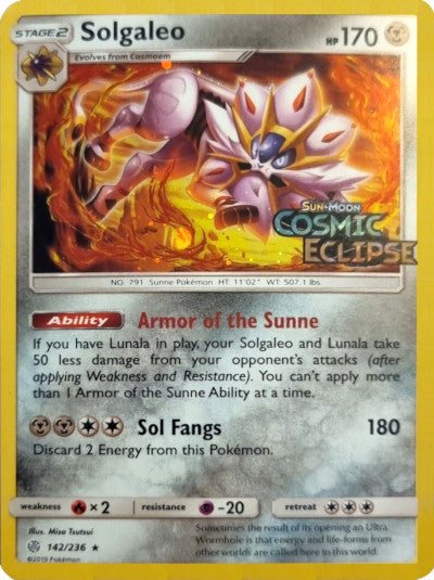 Solgaleo (142/236) (Cosmos Holo) [Sun & Moon: Cosmic Eclipse] | Dumpster Cat Games