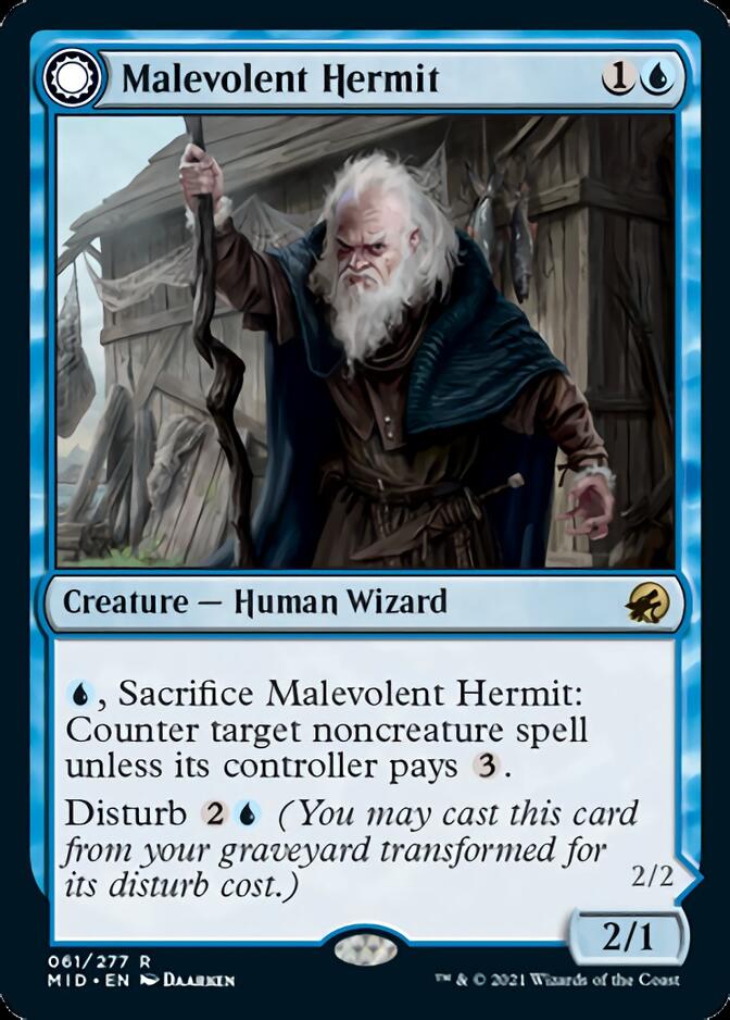 Malevolent Hermit // Benevolent Geist [Innistrad: Midnight Hunt] | Dumpster Cat Games