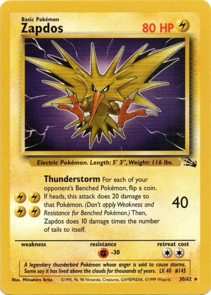 Zapdos (30/62) [Fossil Unlimited] | Dumpster Cat Games