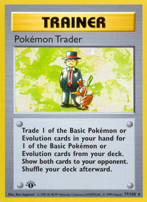 Pokemon Trader (77/102) (Shadowless) [Base Set 1st Edition] | Dumpster Cat Games