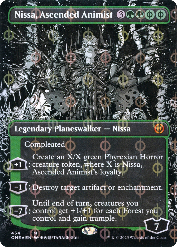 Nissa, Ascended Animist (Borderless Manga Step-and-Compleat Foil) [Phyrexia: All Will Be One] | Dumpster Cat Games