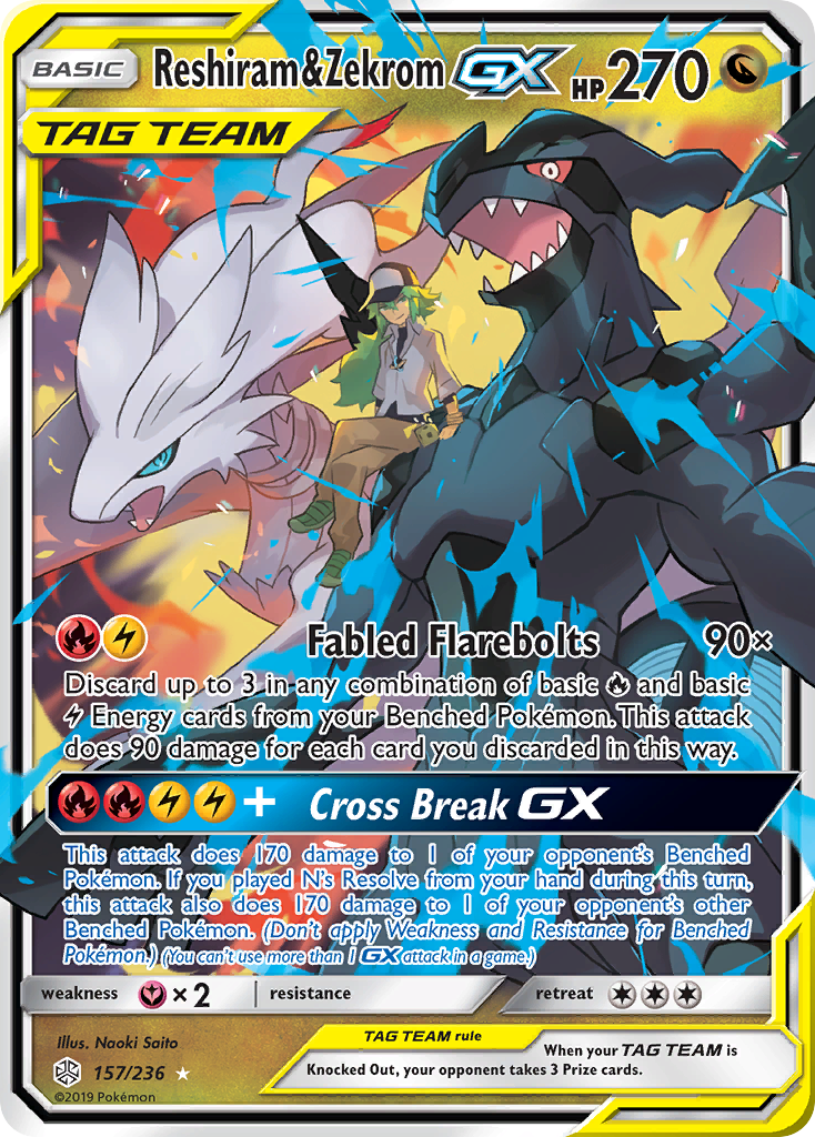 Reshiram & Zekrom GX (157/236) [Sun & Moon: Cosmic Eclipse] | Dumpster Cat Games