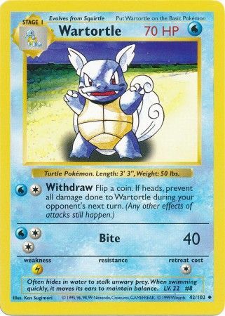 Wartortle (42/102) [Base Set Shadowless Unlimited] | Dumpster Cat Games