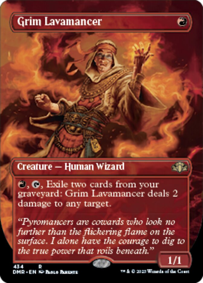 Grim Lavamancer (Borderless Alternate Art) [Dominaria Remastered] | Dumpster Cat Games