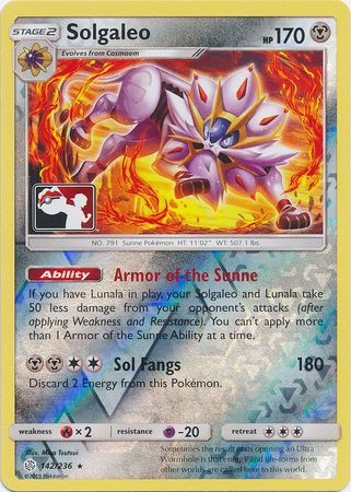 Solgaleo (142/236) (Pokemon Club Special Print) [Sun & Moon: Cosmic Eclipse] | Dumpster Cat Games