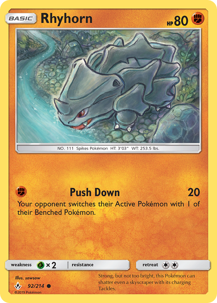 Rhyhorn (92/214) [Sun & Moon: Unbroken Bonds] | Dumpster Cat Games