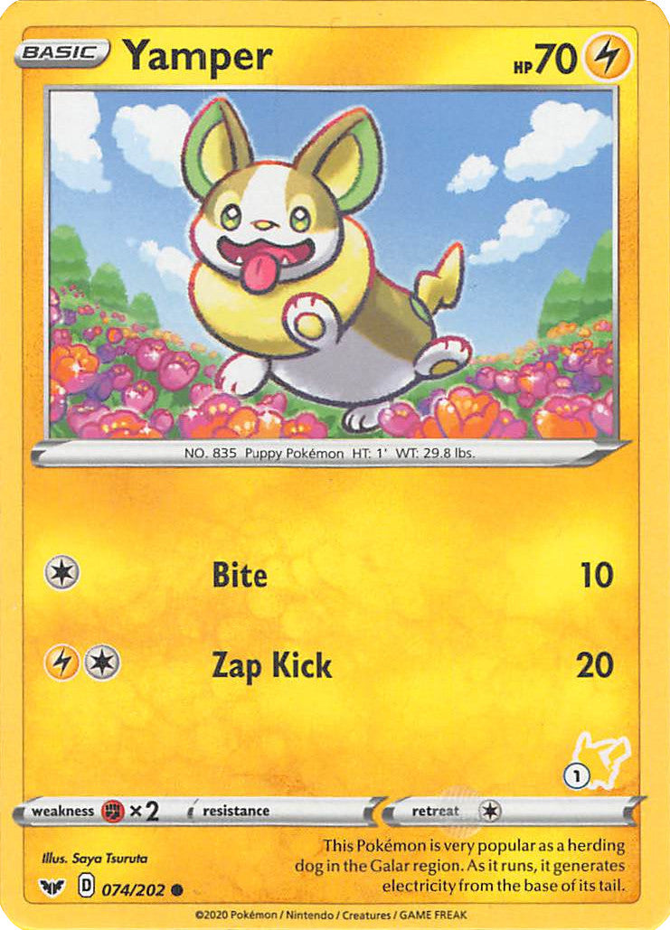 Yamper (074/202) (Pikachu Stamp #1) [Battle Academy 2022] | Dumpster Cat Games