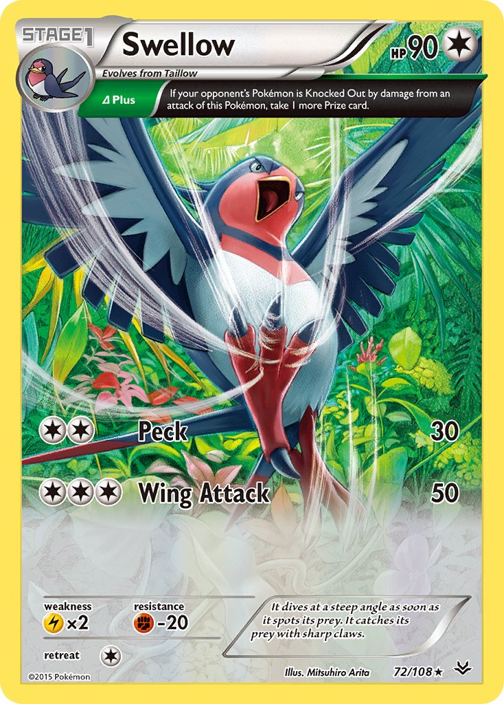 Swellow (72/108) (Theme Deck Exclusive) [XY: Roaring Skies] | Dumpster Cat Games