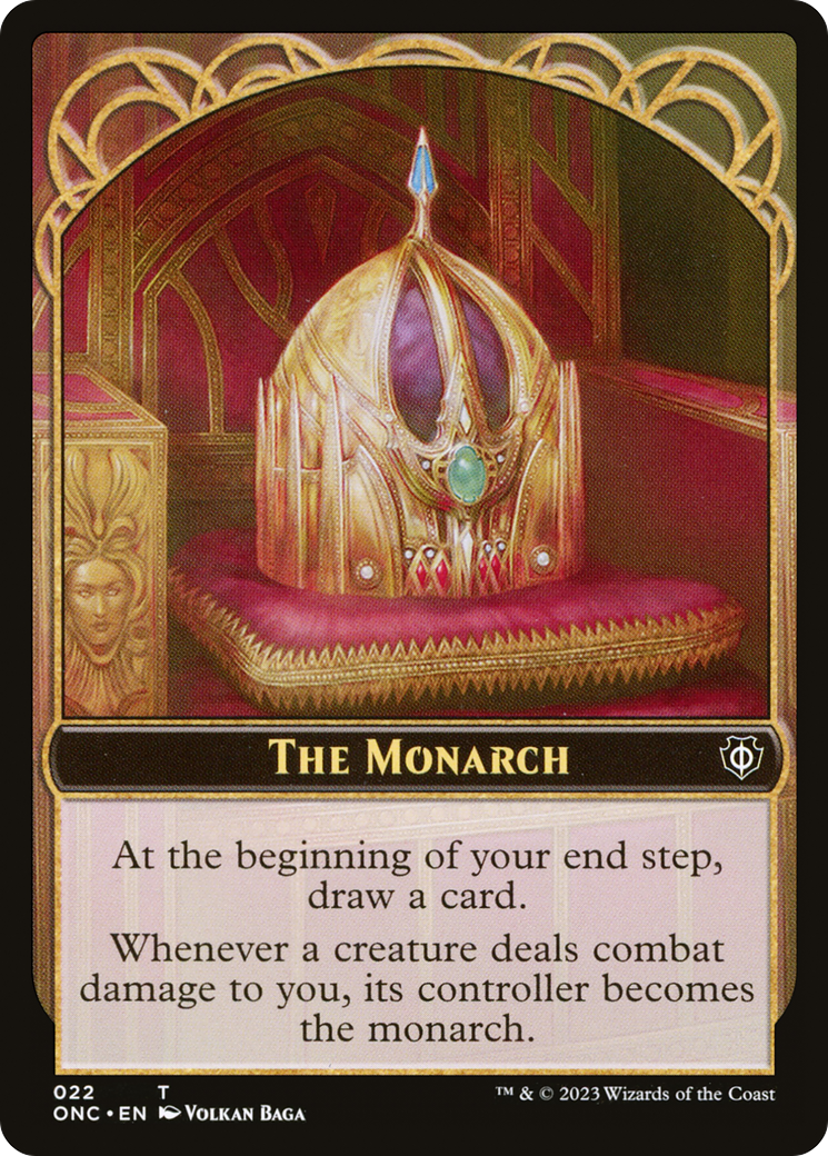 The Monarch // Golem Double-Sided Token [Phyrexia: All Will Be One Commander Tokens] | Dumpster Cat Games