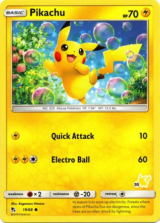 Pikachu (19/68) (Pikachu Stamp #55) [Battle Academy 2020] | Dumpster Cat Games