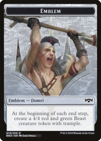 Emblem - Domri, Chaos Bringer [Ravnica Allegiance Tokens] | Dumpster Cat Games