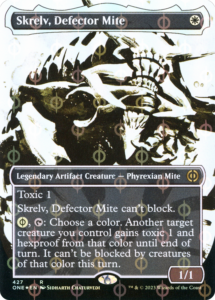 Skrelv, Defector Mite (Borderless Ichor Step-and-Compleat Foil) [Phyrexia: All Will Be One] | Dumpster Cat Games