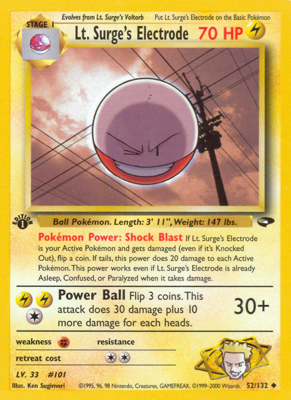 Lt. Surge's Electrode (52/132) [Gym Challenge 1st Edition] | Dumpster Cat Games