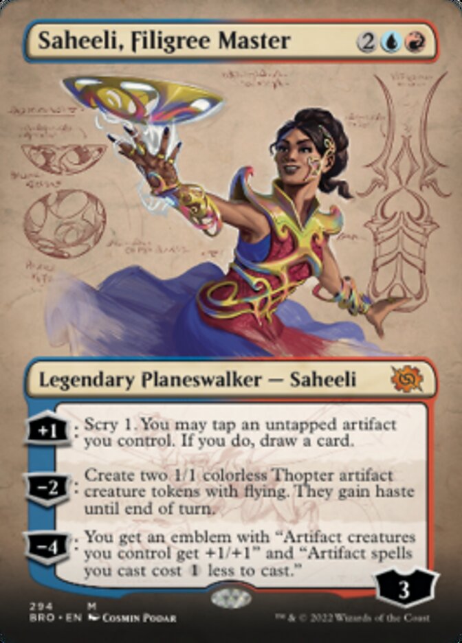 Saheeli, Filigree Master (Borderless Alternate Art) [The Brothers' War] | Dumpster Cat Games