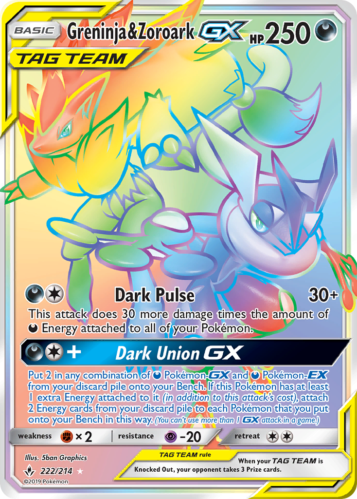 Greninja & Zoroark GX (222/214) [Sun & Moon: Unbroken Bonds] | Dumpster Cat Games